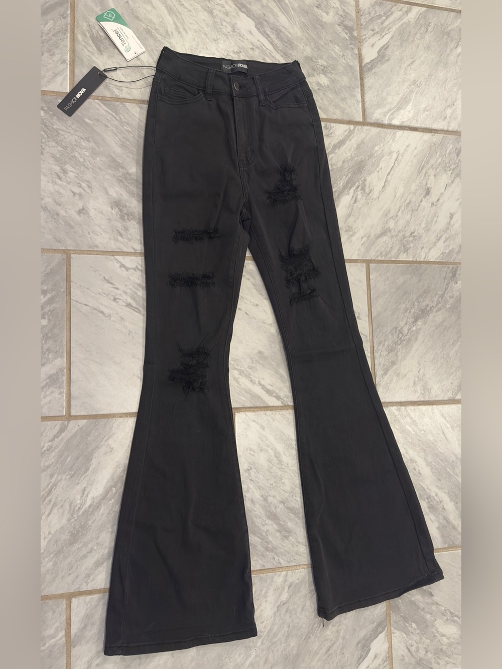 NWT Fashion Nova Womens Money Moves Stretch Black Flare Jeans Size 3